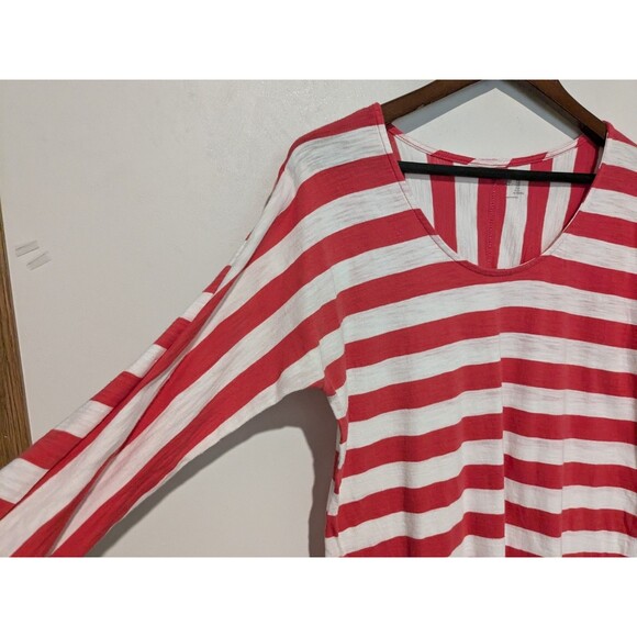 Gap Womens Bold Pink White Stripe Cotton Knit Top M Scoop Neck 3/4 Sleeve - Picture 3 of 5